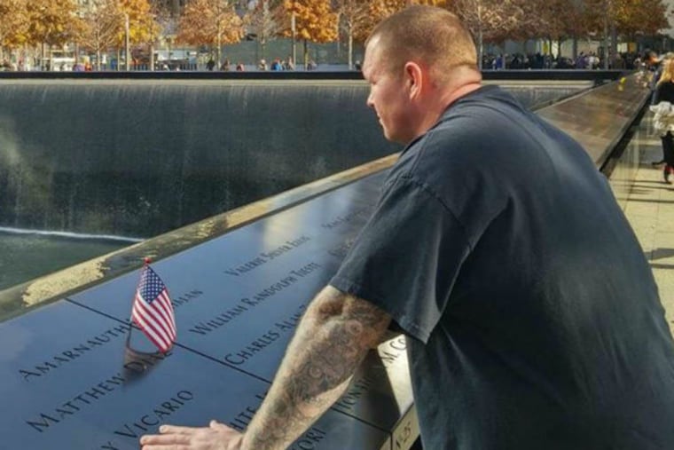 Tim Wynn came home from Iraq in 2003, suffering from what he now knows was PTSD. Wynn pictured at the 9/11 Memorial in New York.