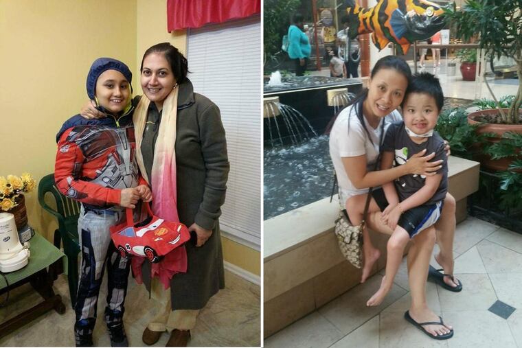 Areen Chakrabarti, left, and Jayden Auyeung, each shown here with his mother, have been diagnosed as brain dead at Children’s Hospital of Philadelphia.