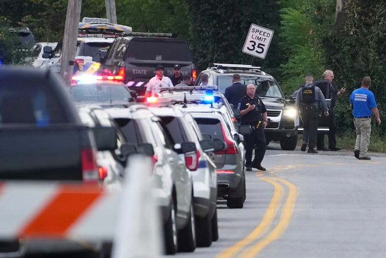 First responders work the scene after three police officers were killed and two others critically injured in a shooting Wednesday in North Codorus, York County.