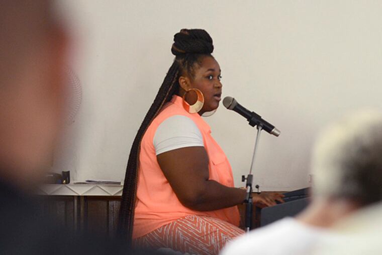 Pottstown singer Candace Benson sings at the piano during Sunday morning services at Bethel A.M.E. Church in West Chester August 3, 2014. She is a finalist on Sunday Best, a gospel singing competition currently airing on BET. ( TOM GRALISH / Staff Photographer )