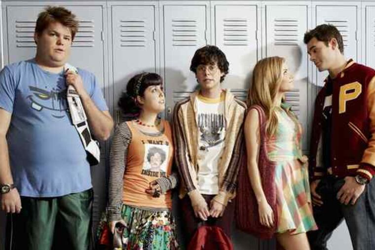 "The Hard Times of RJ Berger," a rare scripted show for MTV, and a winner for the network, stars (from left) Jareb Dauplaise, Kara Taitz, Paul Iacono, Amber Lancaster, and Jayson Blair.