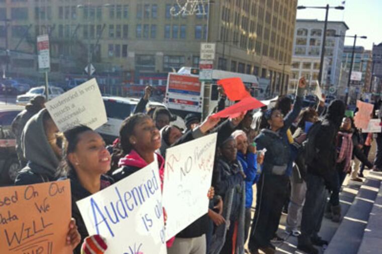 Audenried students protest the decision to make their school a charter outside of Philadelphia School District headquarters on Tuesday, February 15, 2011