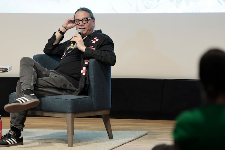 Native American chef Sean Sherman answers questions from the audience during an event at the Academy of Natural Sciences, June 20, 2026.