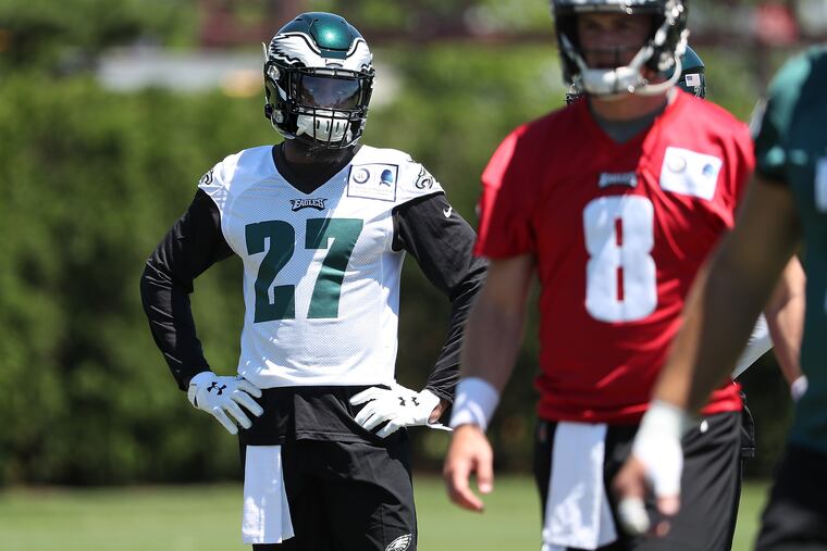 Eagles’ Malcolm Jenkins pauses as the team stretches during Philadelphia Eagles minicamp in Philadelphia, PA on June 11, 2019.
