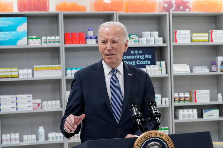 President Joe Biden speaks about prescription drug costs at the National Institutes of Health in Bethesda, Md., on Thursday.