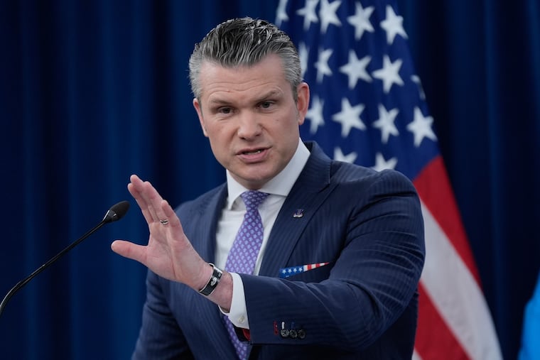 Defense Secretary Pete Hegseth speaks to members of the media during a press briefing at the Pentagon in Washington, Tuesday, March 31, 2026.