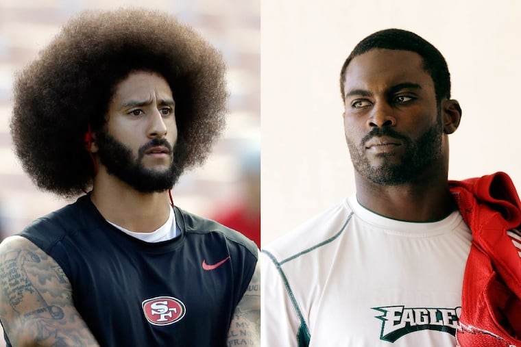 Free agent quarterback Colin Kaepernick (left) need to “cut his hair” if he wants a job, according to ex-Eagles quarterback Michael Vick.