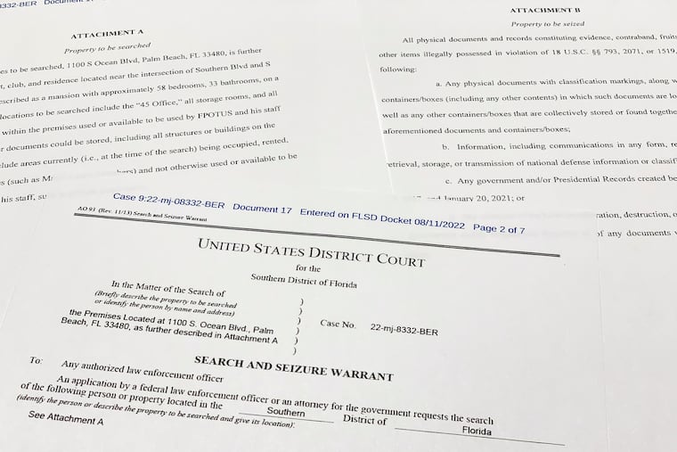 The FBI's unsealed search warrant for former President Donald Trump's Mar-a-Lago estate in Palm Beach, Fla.