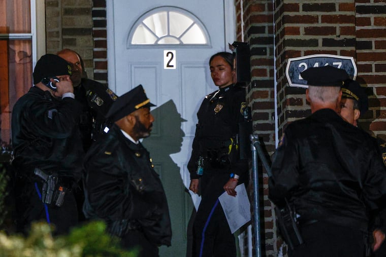 Police outside a home where a 4-year-old girl accidentally shot herself Thursday night in the city’s Cedarbrook section, police said. The girl was hospitalized in stable condition, Mar. 28, 2024.