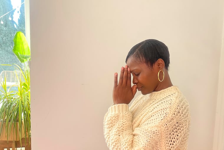 Marcelle Hutchins meditates in her studio in West Hollywood, Calif. on Jan. 13, 2024. Meditation can actually stimulate the vagus nerve, as can other healthy activities. Devices to activate the vagus nerve are also prooted across the wellness influencer spectrum. (Marcelle Hutchins via AP)