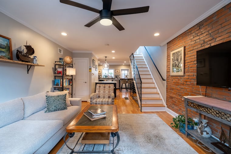 The living room of the rowhouse in Passyunk Square.