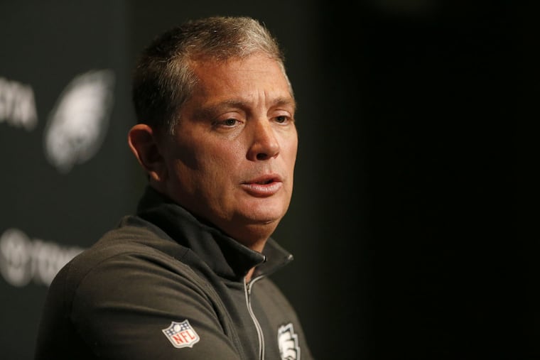 Eagles defensive coordinator Jim Schwartz speaks during his news conference at the NovaCare Complex in Philadelphia on Dec. 6, 2016.