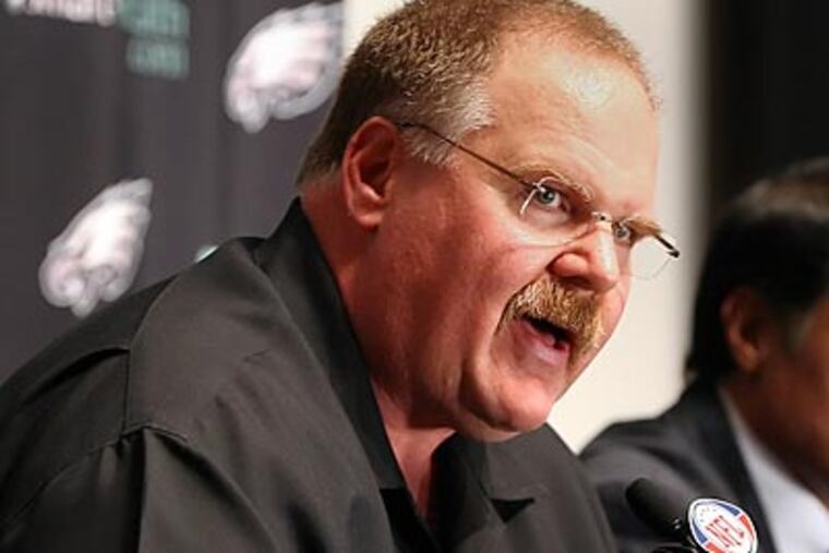 Andy Reid recently promoted offensive line coach Juan Castillo to defensive coordinator. (Steven M. Falk/Staff Photographer)