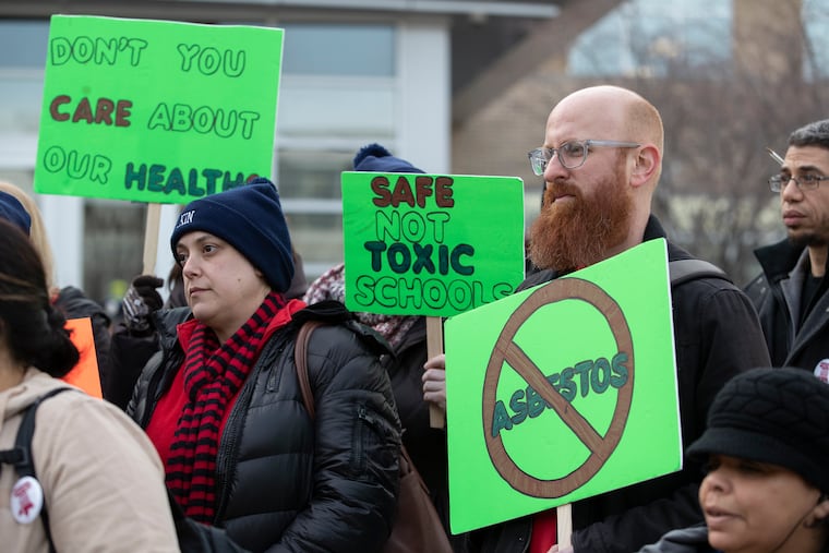 School teachers from Franklin Learning Center, McClure Elementary, and Elkin Elementary rallied outside of the School Distict of Philadelphia’s building on Jan. 30, 2020 about asbestos issues in their schools. Elie Gottlieb, a teacher at Elkin Elemntary is right.