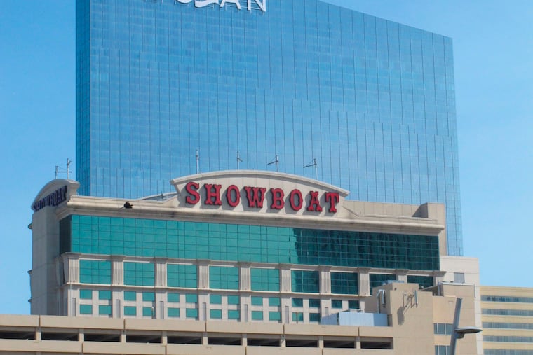 This Oct. 1, 2020, photo shows the exterior of the former Showboat casino, which is now a non-gambling hotel, and the Ocean Casino Resort. Three people have been arrested in connection with a stabbing incident that took place at the Showboat on April 5, 2026.