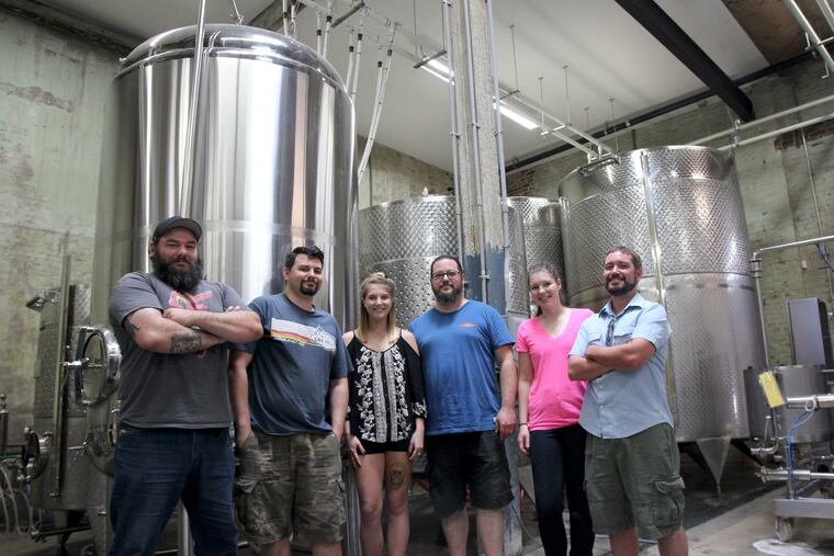 The crew at Original 13 Ciderworks (from left): Jack Sanders, John Kowchak, Mallory Fredericks, Clint Holmes, Maddie Bird, and chef Will Rogers.