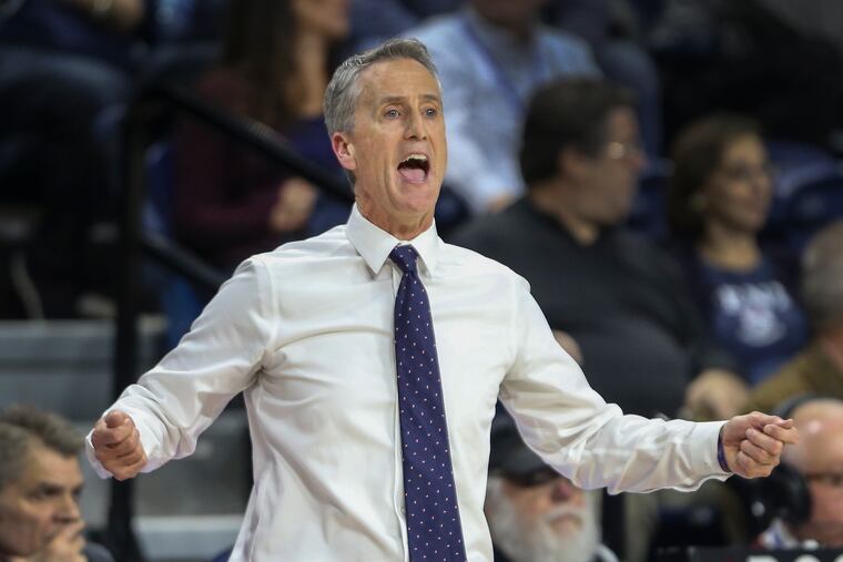 Penn's head coach Steve Donahue calls plays against Columbia during the second half at The Palestra in Philadelphia, Friday, February 22, 2019Columbia beats Penn 79-77 in overtime.