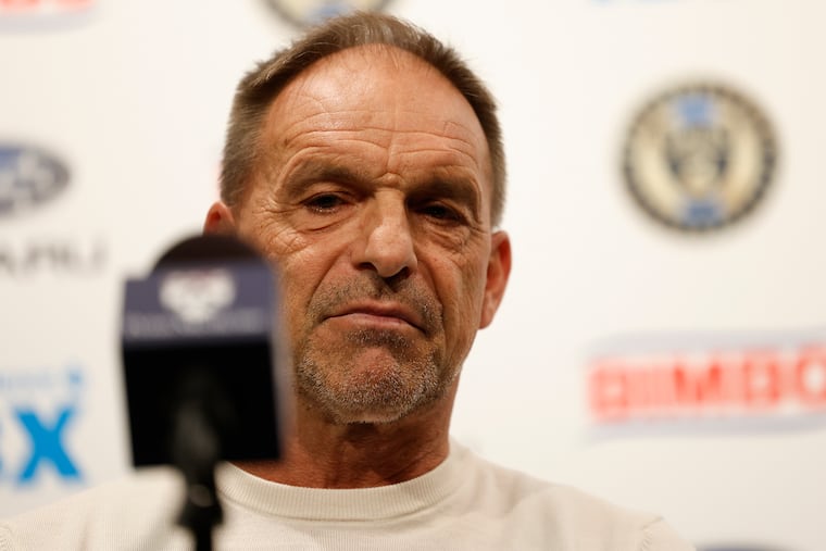 Union sporting director Ernst Tanner listens to questions while meeting with the media at Subaru Park earlier this year.