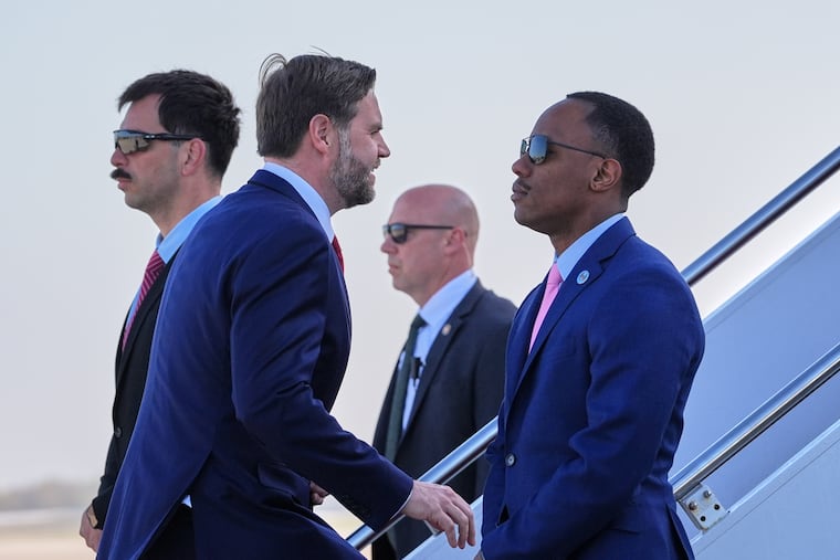 Vice President JD Vance boards Air Force Two, Friday, April 10, 2026, at Joint Base Andrews, Md., for expected departure to Pakistan, for talks on Iran. (AP Photo/Jacquelyn Martin, pool)