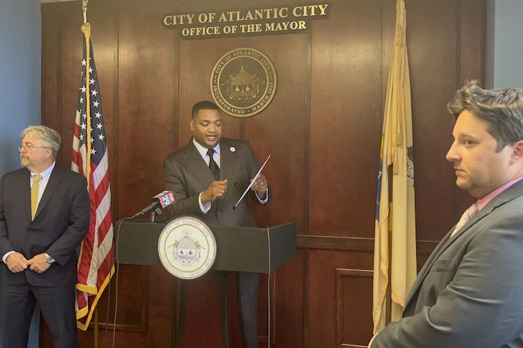 Atlantic City Mayor Marty Small Sr. reads from a letter written by former Mayor Don Guardian during a press conference about the ouster of the popular Fishheads food truck in a dispute over state and federal environmental regulations. Tuesday, May 10, 2022.