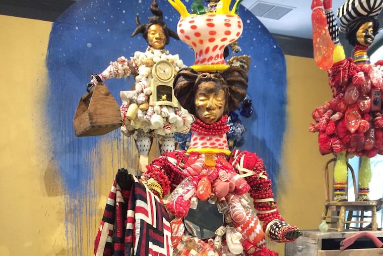 A detail from Vanessa German’s multifigure installation “The Parade of Wonder Against the Myth of Certainty, or, How Not to Die of Lies,” in the exhibition “Emanation 2017” at the WheatonArts Museum of American Glass AAin Millville, N.J.