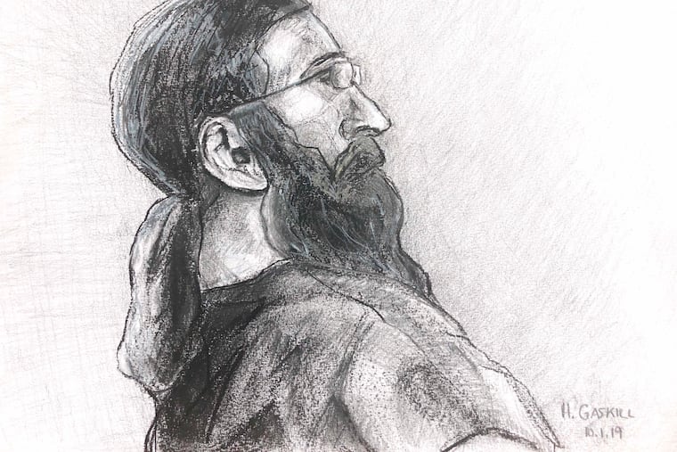 In this sketch made available by Capital News Service, Jarrod Ramos appears in Anne Arundle County Circuit Court.