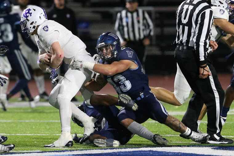 Forrest Rhyne (43), ranks fifth in the nation in tackles with 133 and will bey key as Villanvoa tries to slow down SDSU's prolific rushing attack.