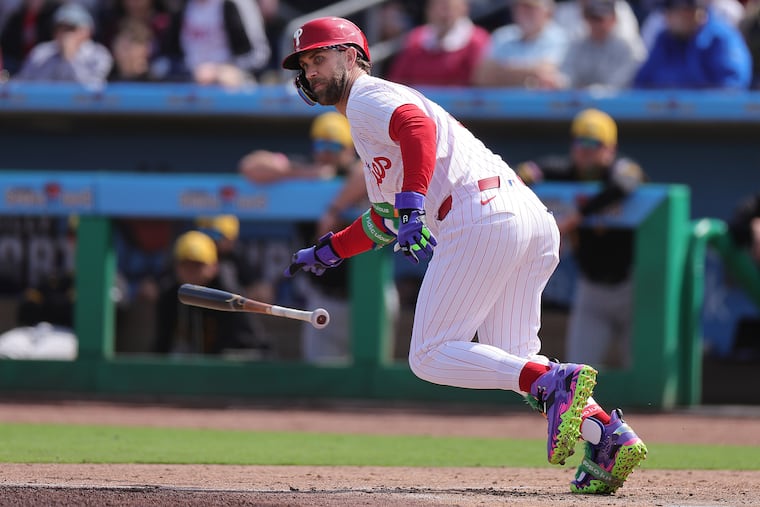 Phillies first baseman Bryce Harper shown during a spring training game on Feb. 22.