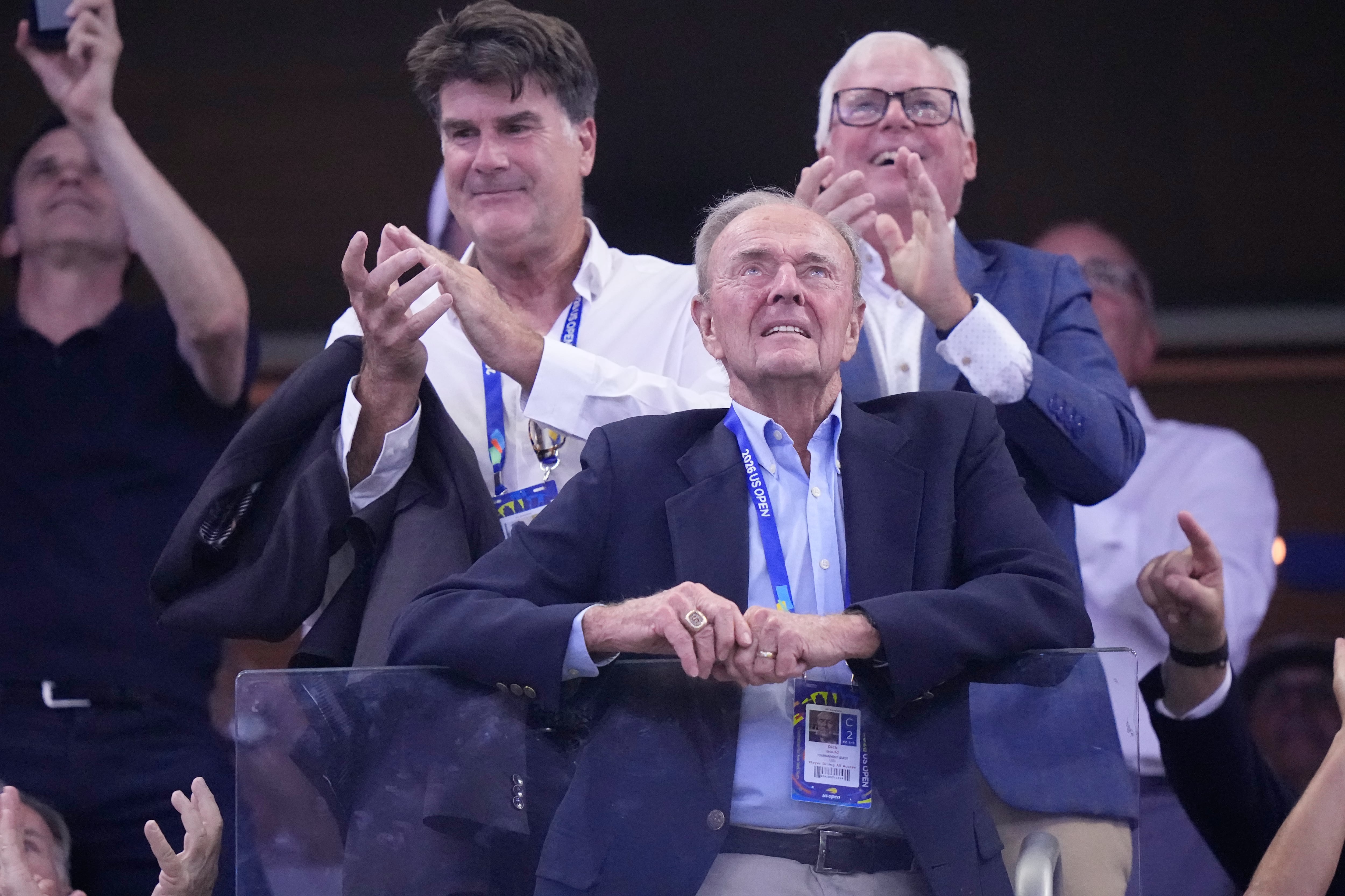 Dick Gould, who won 17 NCAA championships at Stanford, celebrated at the US Open
