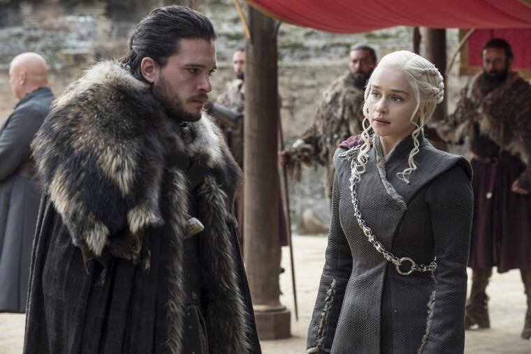 Kit Harington as Jon Snow and Emilia Clarke as Daenerys Targaryen in “Game of Thrones,” which won’t be back until 2019.