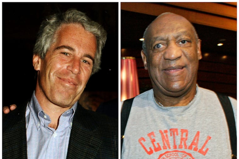 Documents released Friday by the U.S. Department of Justice indicate Jeffrey Epstein (left) was captivated by Bill Cosby's legal troubles between 2015 and 2018.