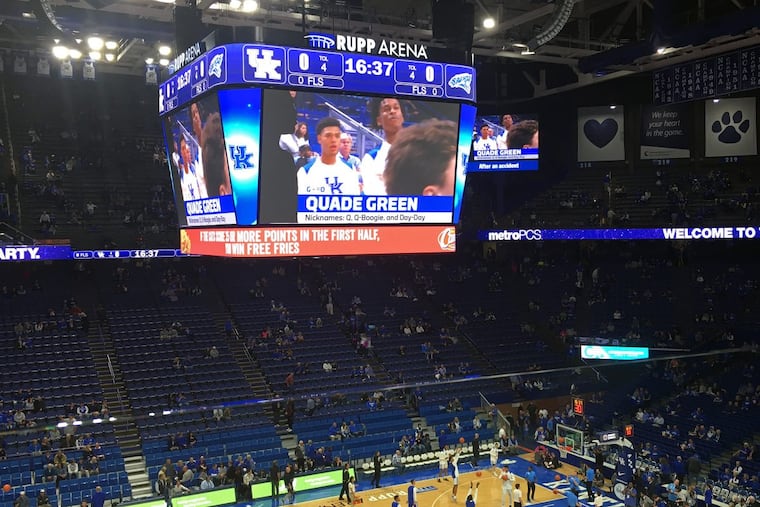 Quade Green on the big screen at Rupp Arena.