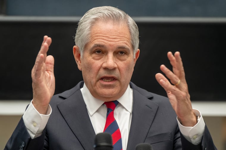 District Attorney Larry Krasner at a press conference in May 2026.