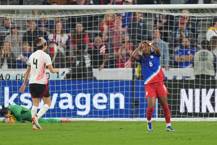 U.S. midfielder Jaedyn Shaw (right) laments a missed chance during the game.