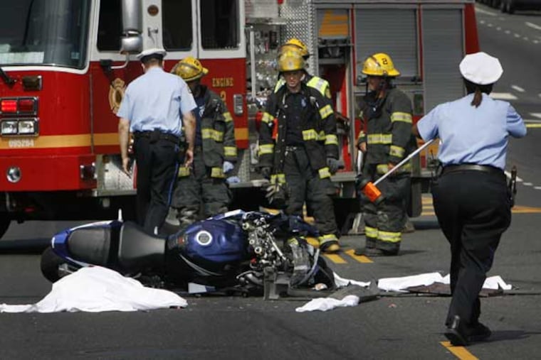 Rescue workers this morning at a fatal motorcycle accident on Lehigh Ave. between 2nd and Front St.