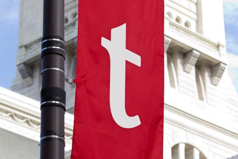 In celebration of April Fools’ Day, Temple said it was changing its iconic “T” logo to a lowercase serif “t” as featured here.