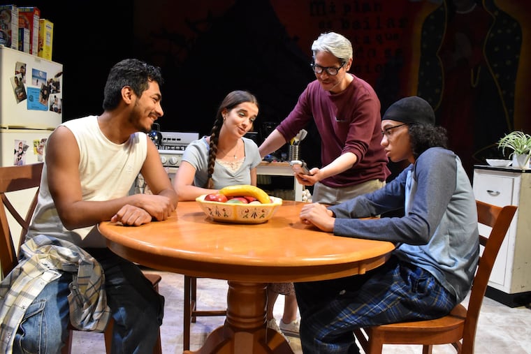 "72 Miles to Go" at InterAct Theatre Company, with (left to right) Frank Jimenez, Lorenza Bernasconi, J Hernandez, and Jerrick Medrano