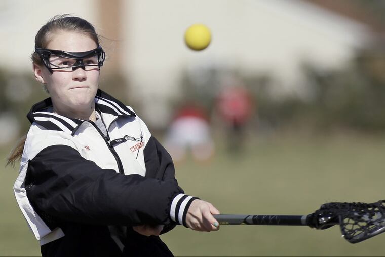 Gab Bodine scored six goals Wednesday in the Cherokee girls’ lacrosse team’s 20-12 loss to Seneca. Pictured is Bodine during practice last March.