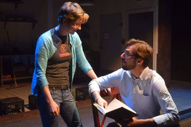 Director Maura Krause and actor Dan Hodge in “Dogs of Rwanda” at InterAct Theatre Company in June 2017.