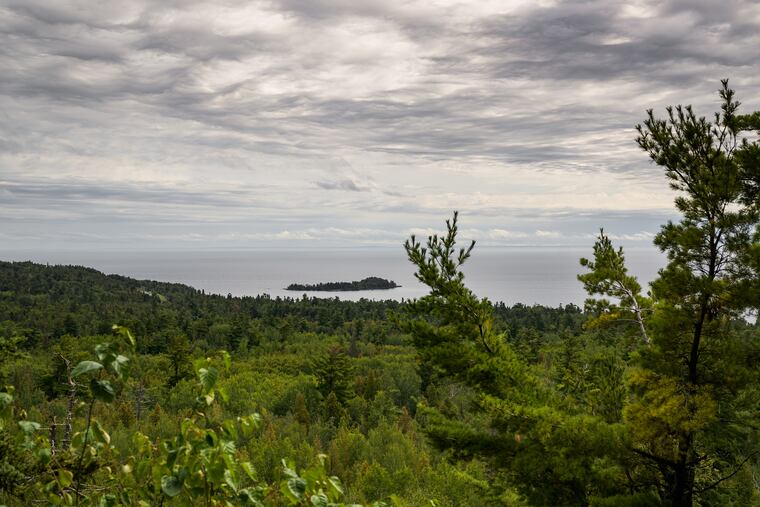 A forest rises above Lake Superior near Two Harbors, Minn.
