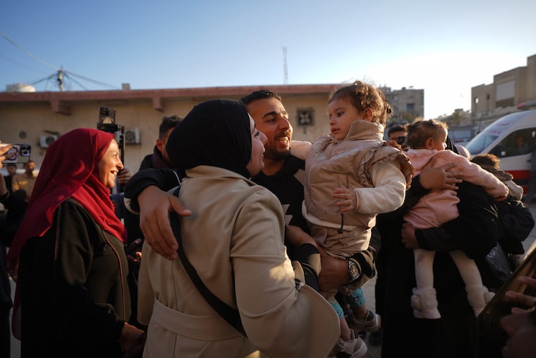 A group of toddlers return to Gaza more than two years after being evacuated as premature infants for medical treatment in Egypt, arriving at Nasser Hospital in Khan Younis on Monday.