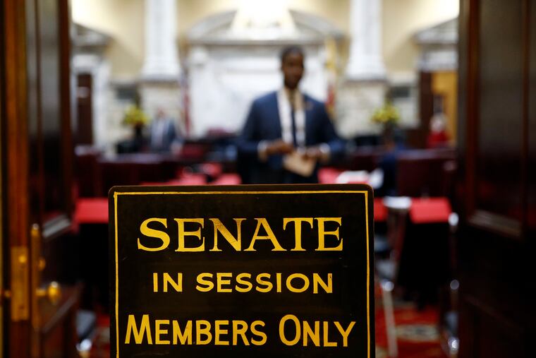 A sign outside the Maryland State Senate chamber. The U.S. Supreme Court has scheduled arguments in March on an appeal of a ruling that western Maryland's 6th Congressional District is an unconstitutional partisan gerrymander.