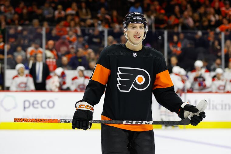 Flyers center Morgan Frost has zero points in six games to start the season.