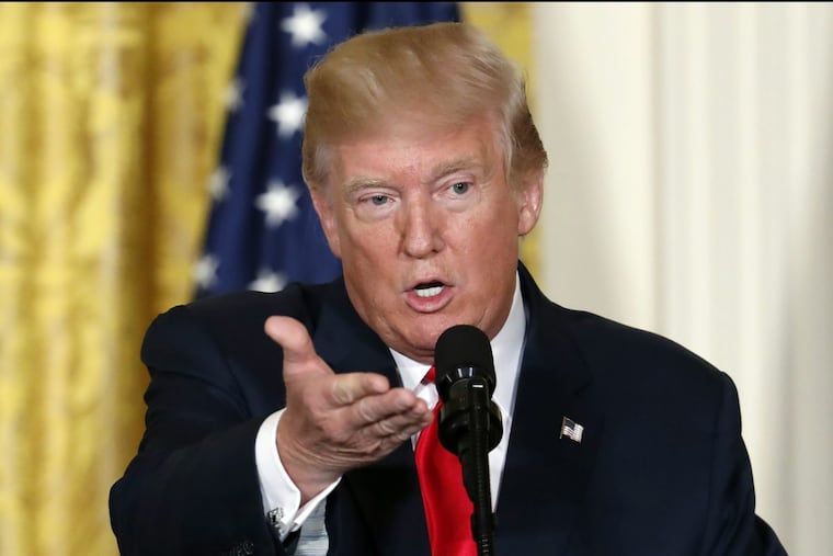 President Trump during a news conference in the East Room of the White House.