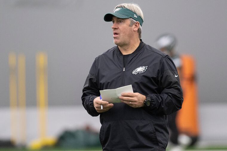 Philadelphia Eagles head coach Doug Pederson watches a recent practice.