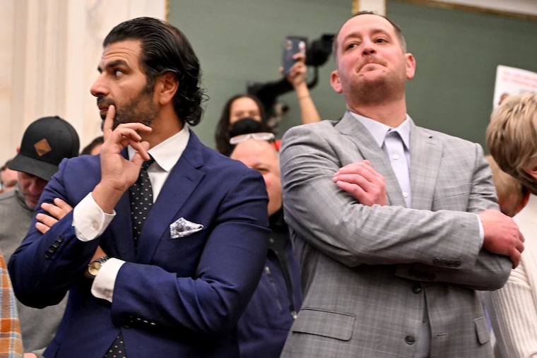 Donors who gave to a super PAC working to unseat District Attorney Larry Krasner include developer Mohamed “Mo” Rushdy (left) and the electricians union, which is led by Mark Lynch Jr. (right).