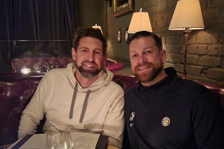 Steve Gansey, right, brother of Sixers president of basketball operations Mike Gansey, left, became popular online after he shared an image of his brother and LeBron James.
