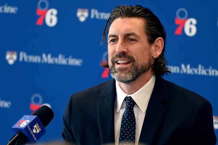 New Sixers president of basketball operations Mike Gansey speaks to the Philly media for the first time since being hired to replace Daryl Morey.