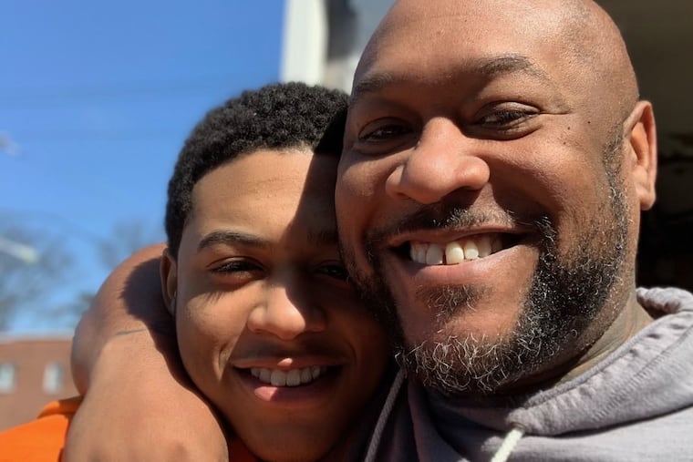State Democratic Party committee member Thomas 'Tommy' Blackwell VI (R) with son Charles Blackwell II, who died from stab wounds on Thursday.