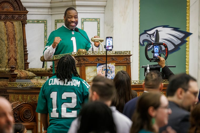 Last week, Philadelphia City Council President Kenyatta Johnson presided over City Council's weekly meeting while sporting a Jalen Hurts jersey. On Thursday, Council voted to honor the Eagles for their Super Bowl victory.